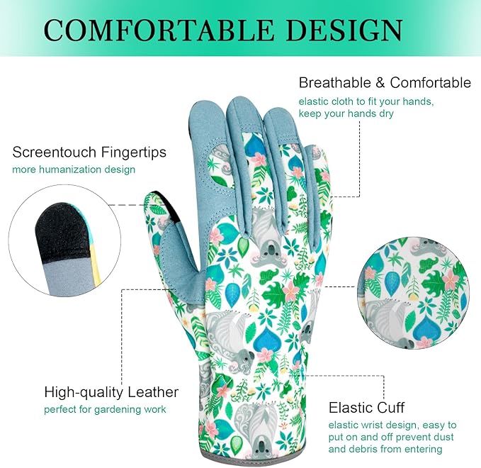 Leather Gardening Gloves for Women Thorn Proof Garden Gloves Touch Screen Working Gloves Gifts,M