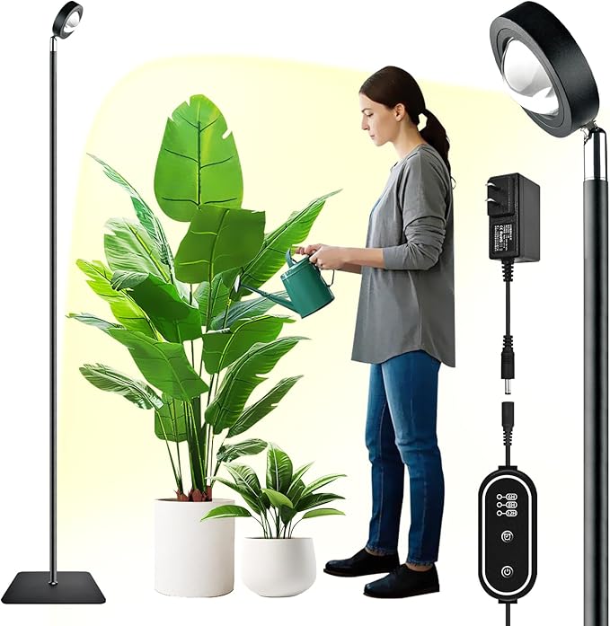 20W Full Spectrum Grow Light, 3000LM High-CRI COB LED Floor Lamp with 6/8/12H Timer, Adjustable Height (28"-83") & Angle, Grow Lights for Indoor Plants, Succulents & Flowers (warm white 4000K)