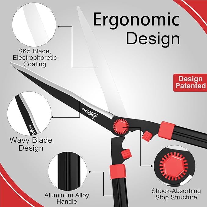 Hedge Shears 23" - Razor Sharp SK5 Carbon Steel Blades, Anti-Rust Coating, Lightweight Garden Clippers for Trimming Hedges, Shrubs & Bushes,Ergonomic Non-Slip Handles