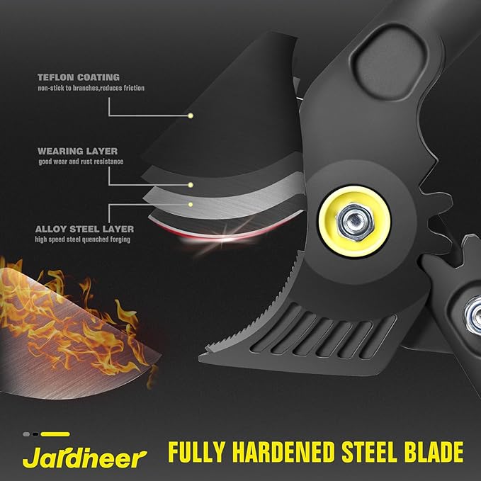Jardineer 16.5" Garden Loppers for Tree Trimming with Gear Assist, Lightweight Hand Loppers with Steel Blade and Anti-Slip Handles, Cuts up to 1.25" Branches, Garden Shears for Seniors, Women, Men