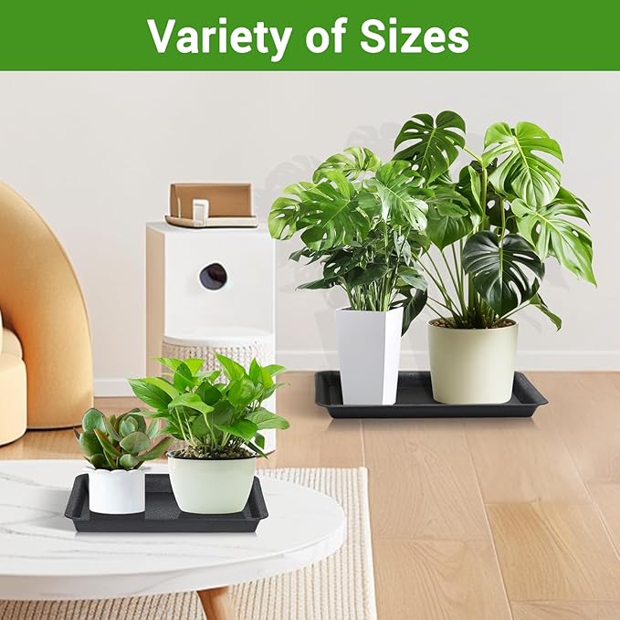 GREANER Black 13 Inch Plant Saucer, Heavy Duty Rectangular Plant Tray, Plastic Pebble Tray for Plant Humidity, Pot Saucers for Indoor Outdoor Use(Black)