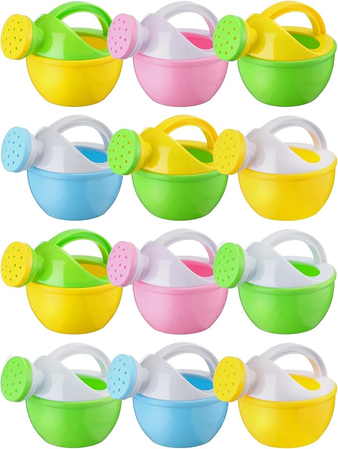 Sosation 12 Pieces Watering Can for Kids Bath Buckets Toys Play Sand Toys Plastic Small Watering Pot with Handles for Childrens Gardening Tools Beach Playing Sand(Vivid Style)