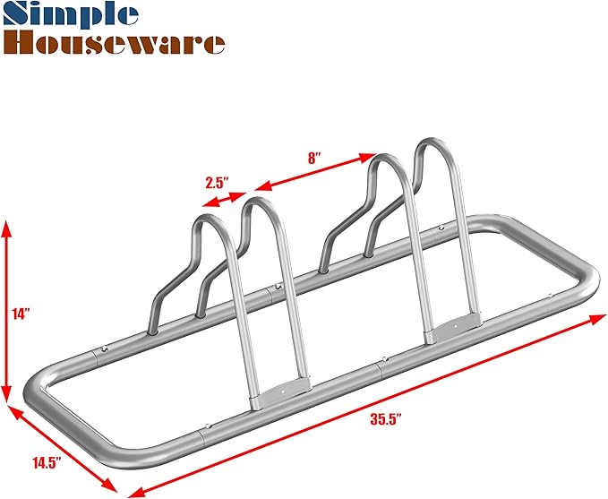 Simple Houseware 2-Bike Floor Storage Rack - Adjustable Bicycle Parking Stand & Garage Organizer for Road and Kids Bikes, Silver