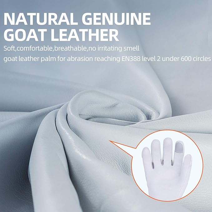 Vgo... 1-Pair Natural Genuine Goatskin Leather Gardening Gloves, Long Cuff Protection, High Dexterity Grip Gloves (Size L, White, GA9658-W)