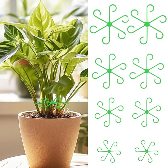Kerros 8 Pack Plant Support Rings, Green Plastic Plant Cages for Potted Flowers, Tomato, Vine, Peppers - Reusable Garden Stake Holder for Indoor Outdoor Plants