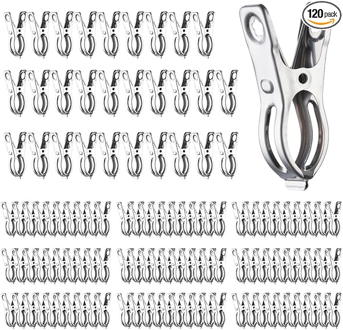 120Pcs Garden Clips, Stainless Steel Clips with 1.2 Inches Opening, Greenhouse Clips Hoop Clamps for Shade Cloth or Plant Cover Netting, Grip Strong Heavy Duty Green House Supplies