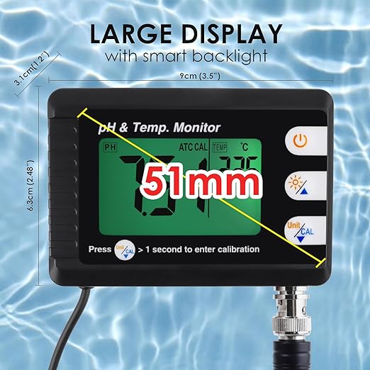 Digital Combo pH & Temperature Meter, Aquarium Thermometer pH Monitor with Automatic Calibration Function for Fish Tank Hydroponics Aquaculture Laboratory