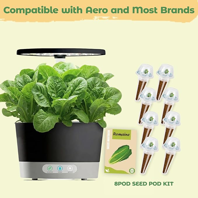 8-Pod Romaine Seed Pod Kit for Aerogarden, Includes Lettuce Seeds, Universal Hydroponic Pods Indoor Gardening Supplies (8-Pod)