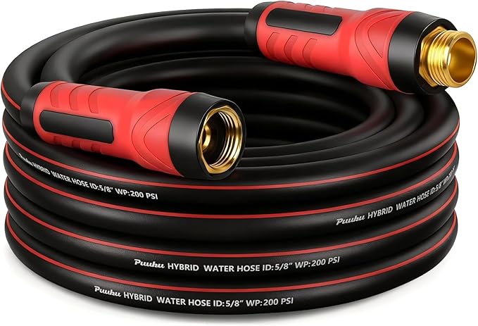 Garden Hose 25ft x 5/8", NON-EXPANDABLE Heavy Duty Premium Flexible Water Hose, No Kink, Leakproof, Lightweight Hybrid Hose with Male to Female Fittings for Household&Backyard