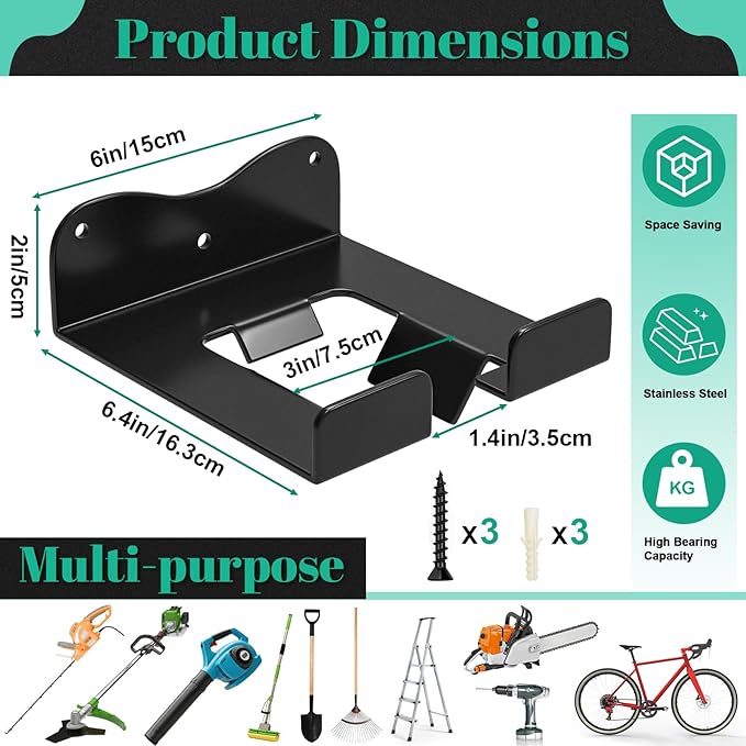 Weed Eater Hanger Garage Organizer Trimmer Rack, Weedeater Rack Wall Mount for Grass Trimmer, Garden Power Tool Holder Organizer for Grass Trimmer Hedge Trimmer (Black-1Pcs)