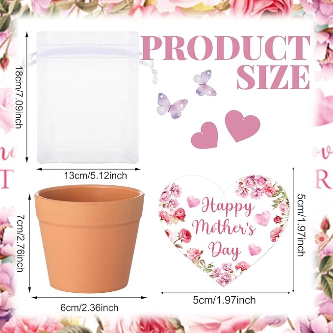 Ctosree 50 Sets Happy Mother's Day Gift Thank You Seed Packets Include Self Adhesive Seed Packets Flowerpot Thank You Tags Organza Bags for Mother's Day Appreciation Gifts