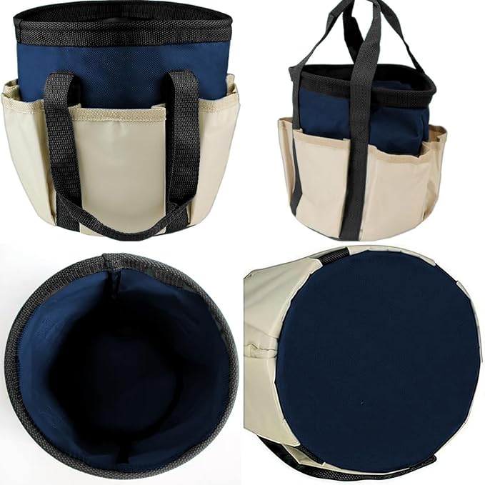 BLIRITEL Garden Tool Organizer, Waterproof Garden Tool Tote Bag with 6 Side Pockets, Outdoor Gardening bucket Bag with Thickened Base and Comfortable Carry Handles (Navy Blue)
