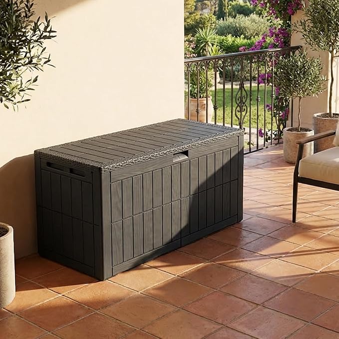 100 Gallon Outdoor Storage Box, Black Resin Deck Box, Lockable, Weather-Resistant, 48x24x21 in, for Cushions, Pool Accessories, Garden Tools