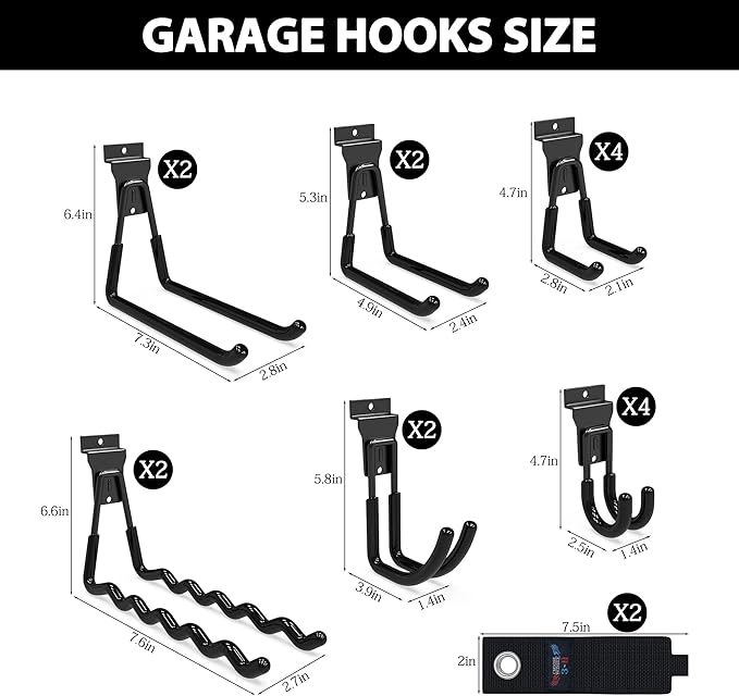 3-H Slatwall Hooks 18 Pack Heavy Duty Multi Sizes, Slatwall Accessories & Hangers Compatible with Proslat Handiwall Crownwall StoreWALL, Garage Slat Wall Hooks for Tools & Daily Items(Black)