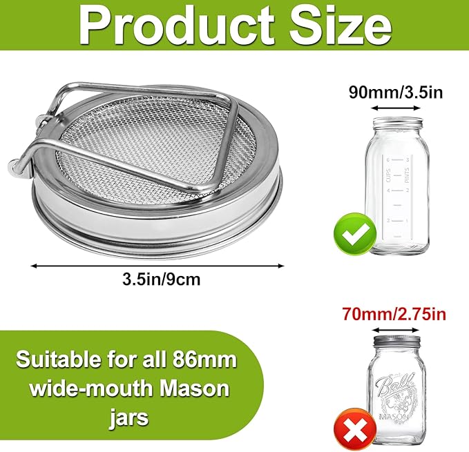 Sprouting Lids 2Pack Sprouting Lids for Wide Mouth Mason Jars with Stainless Steel Sprouter Lids & Stand for Broccoli, Alfalfa, Mung Bean Plant Germination Kits