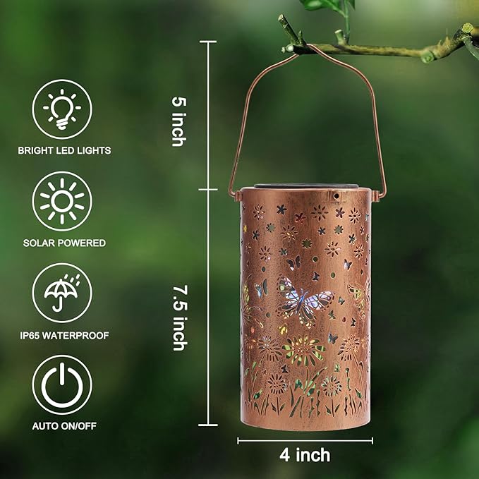 ZKLILI Mothers Day Gifts for Mom,Colorful Butterfly Solar Lanterns Outdoor Waterproof Garden Decor Gifts for Women Mom Grandma Hanging Garden Decoration for Yard, Patio, Backyard, Porch for Gift