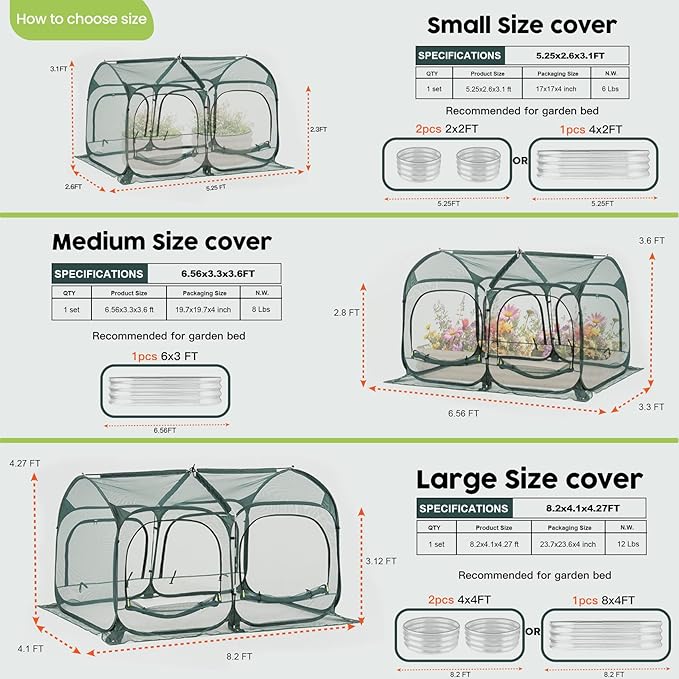 Poray Large 6.6x3.3FT Tunnel Plant Netting Cover, Pop up Crop Cage Gardening Net Cover for Protecting Vegetables &Fruits,Durable Gardening Net for Plant and Small Animals