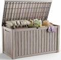PatioZen 200 Gallon Deck Box,Resin Outdoor Storage Box with Lockable for Patio Furniture, Garden Tools Waterproof Outside Storage Box, Grey
