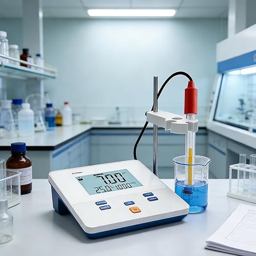 Lab Benchtop pH Meter Digital pH Meters with 1-2Points Auto Calibration Bench Top pH Meter with 6.0 inch High Definition Screen Science Lab pH Meters for Soil Salt Water Test (Model AMT611)