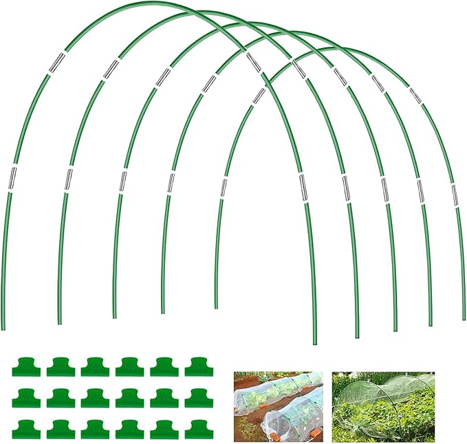 Joyhalo Garden Hoops for Raised Beds, 25pcs (5 Sets of 7ft) Fiberglass Hoops with PVC Coating, DIY Greenhouse Tunnel for Row Cover, Bird Netting & Plant Protection, Extend Growing Season