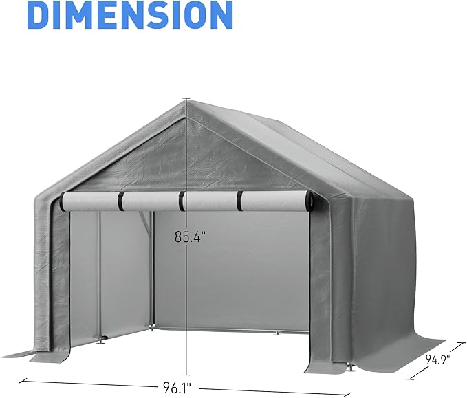 Outdoor Storage Shelter, 8x8 ft Portable Shed with Roll up Zipper Door, Waterproof and UV Resistant Anti-Snow, Heavy Duty Carport for Storing Garden Tools, Outdoor Equipment