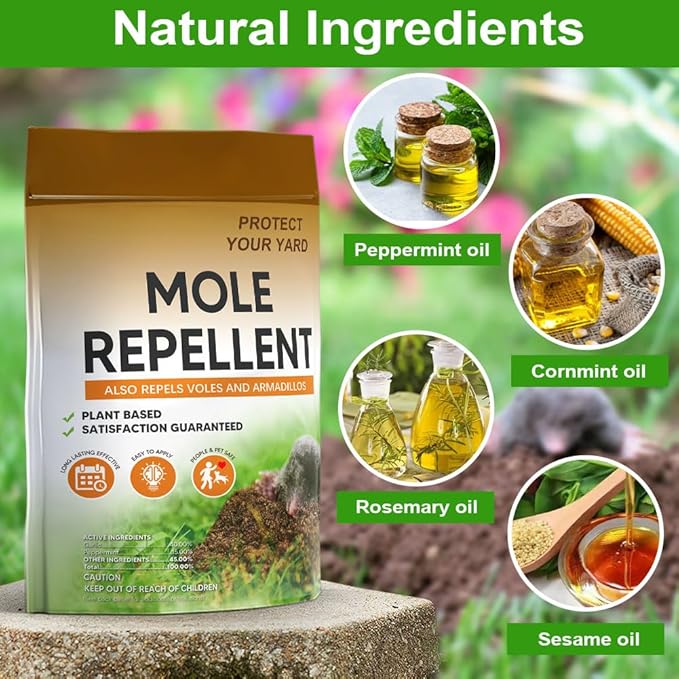 Mole Repellent Outdoor,Vole Repellent,Groundhog Repellent Outdoor,Mole Control,Mole Deterrent for Yard,Safe for Family, Pets & Plants,Lasts up to 60 Days - 8P