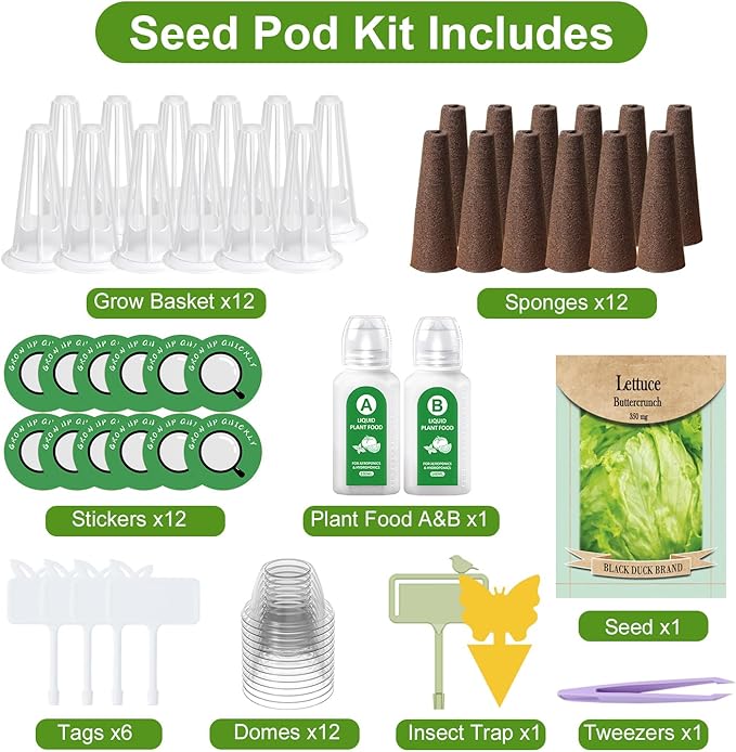 Gourmet Lettuce Seed Pod Kit for AeroGarden, iDoo, Ahopegarden, MuFGA with Nutrient Solution, Hydroponics Growing Kit for Indoor Garden System (12-Pod)