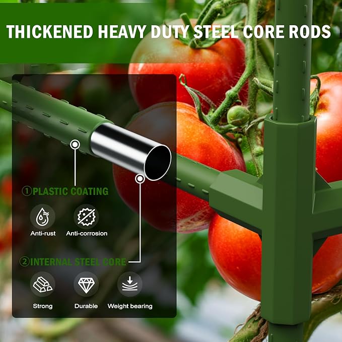 Uyittour 6 Pack Square Tomato Cages for Garden, 45" Heavy Duty Tomato Trellis Plant Support Cages for Raised Garden Bed Climbing Vegetables, Set with Garden Gloves, 40 Clips & 2 Rolls 65FT Tie Wire