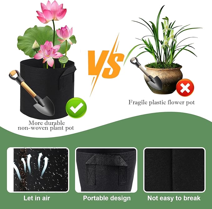 12Pcs Lily Plant Pots for Pond, Aquatic Pond Planter for Pond Durable Breathe Reusable Fabric Plant Bags for Aquatic Plants, Potato, Carrot, Onion, Flower (1 Gallon)