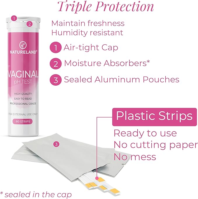 NATURELAND Vaginal pH Test Strips for Women – At-Home BV and Yeast Infection Test Kit, with BloomSense App, Accurate 3.5-6.5 Range, Foil-Sealed (10 Strips)