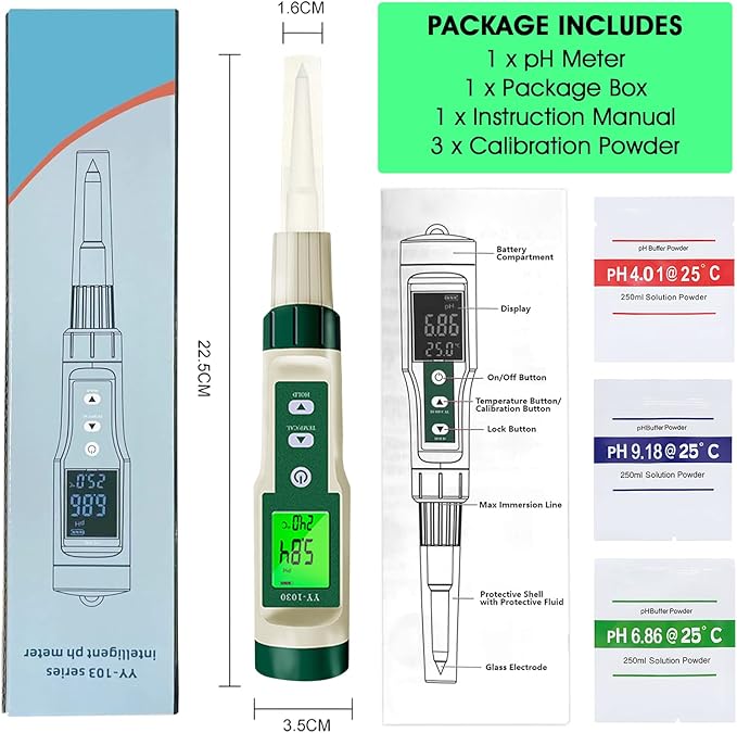 Digital pH Meter for Food, pH Tester Probe for Sourdough Bread Dough, Meat, Cheese, Fruit, Cosmetics, Water, Smart Lab pH Test kit Pen with ATC, Temperature Backlit Display for Solids Liquids Soil