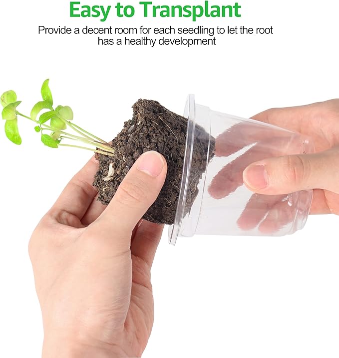 Bonviee 30 Sets Plant Nursery Pots with Humidity Domes, 4 Inch Clear Nursery Pots (30 Pots + 30 Clear Lids), Seed Starter Pots Small Planter Containers with Drain Holes with 10 Plant Labels- Clear