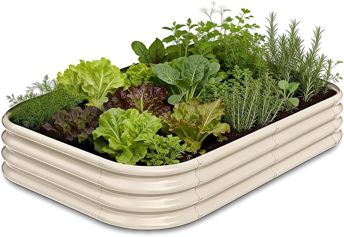 Galvanized Raised Garden Bed 6x4x1ft - 12" Tall Metal Planter for Outdoor Plants, Vegetables, Herbs, Metal Garden Box with Stainless Steel Hardware, and Rust-Resistant Coating - Sand Beige