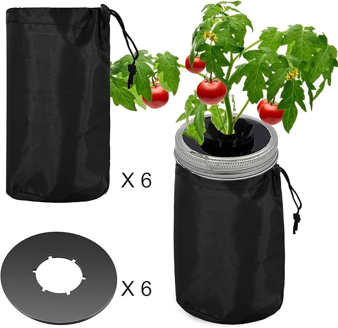 6Pcs Kratky Lids - Wide Mouth Hydroponic Cover Lids with Blackout Sleeves and Hole for Mason Jars