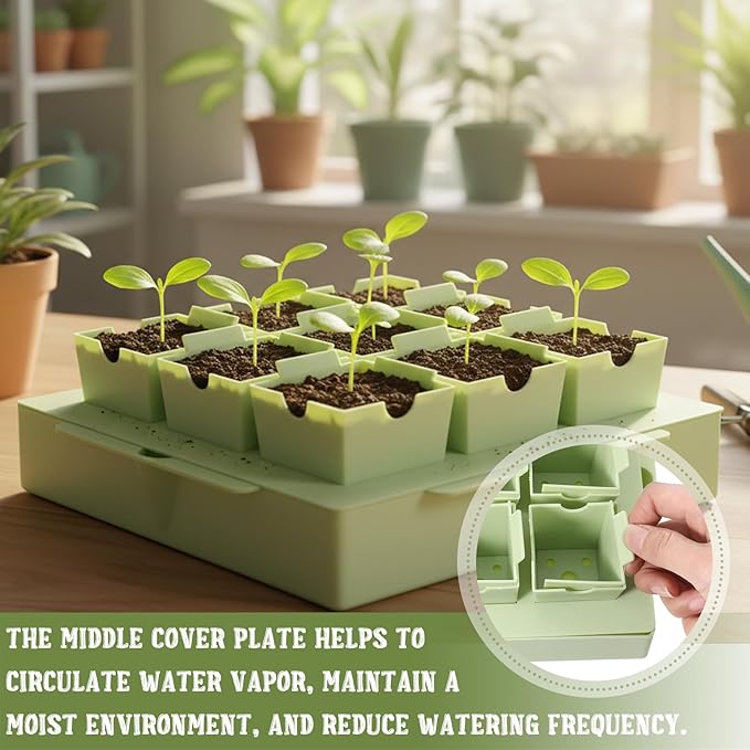 1 Pc 9 Cells Seed Starting Tray, Easy Transplant, 2.56 Inch Deep Reusable Seed Starting Kit with Handles Thickened Seedling Tray Seedlings Starter Kit for Indoor, Outdoor, Greenhouse Use