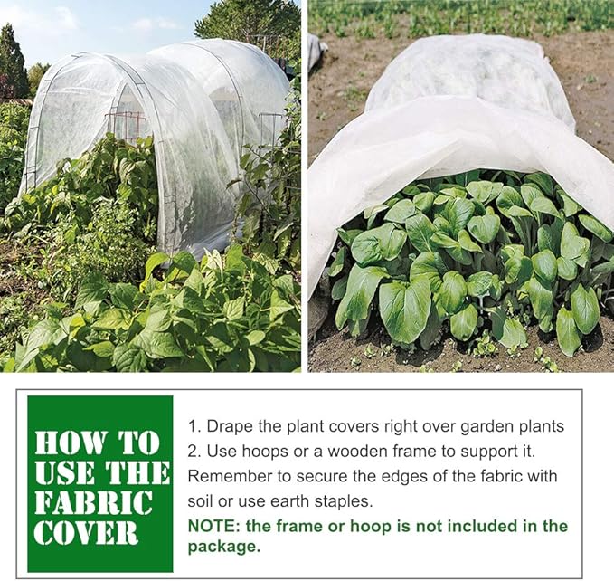 Plant Covers Freeze Protection 10 ft x 10 ft Floating Row Cover 0.9oz/yd² Garden Fabric Plant Cover for Winter Frost/Sun Pest Protection (10FT X 10FT)