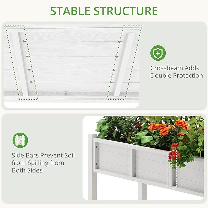 LUE BONA Raised Garden Bed with Tools, 45*18*29 in, Poly Elevated Planter Box with Legs And Storage Shelf, Weather Resistant, 3-Year Warranty, Standing Growing Bed Herb Planter for Vegetable, White