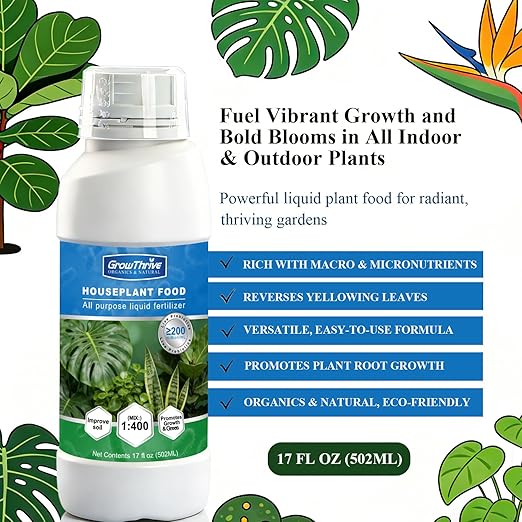 Organic Microbial Plant Fertilizer Liquid, 17oz (502ml) – Probiotic Nutrient for Indoor & Outdoor Green Plants, Monstera, Pothos, ZZ Plant & Potted Plants