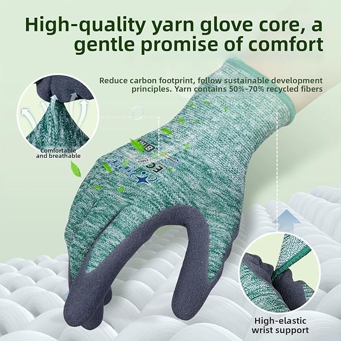 Gardening Gloves for Women and Men, ECO Recycled Polyester Work Gloves with Latex Coating