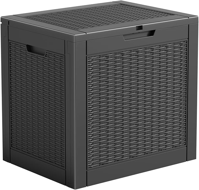 Vixzen 31 Gallon Resin Deck Box - Lockable Outdoor Storage for Patio Cushions, Garden Tools, Pool Supplies（Black，31 Gallon）