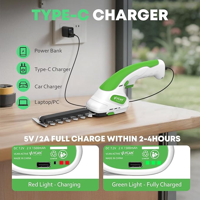 7.2V Hedge Trimmer Cordless | 2-in-1 Handheld Electric Shrub Trimmer & Grass Shear with Pruning Shears | 3.0Ah Lightweight Rechargeable Battery Powered for Garden, Yard, Lawn