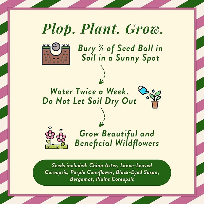 Modern Sprout Wildflower Seed Ball Poop - Easter Basket Essentials - Non-GMO Hand-Rolled Clay Seed Bombs with Wildflower Seeds - Gardening Gift Set for Kids & Adults - (Magical Plop - Pack of 3)