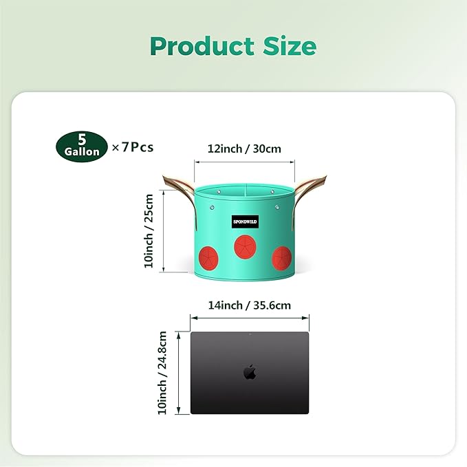 7 Pack 5 Gallon Grow Bags Heavy Duty 180G Thickened PE Plant Pots with 8 Breathable Holes