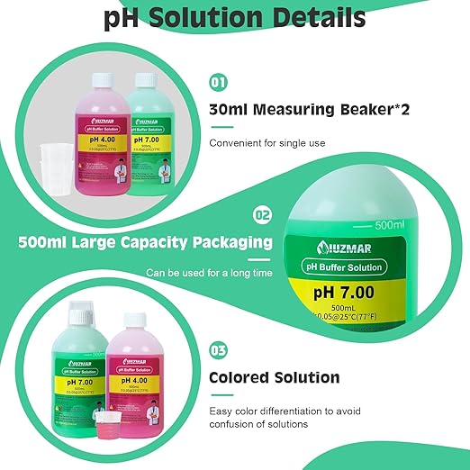 pH 7.00 and pH 4.00 Calibration Fluid, 500ml Tester pH 7.00/4.00 Buffer Solution Each, pH Meter Calibration Solution with Container (30ml*2) for pH Meter, pH Tester, pH Probe, pH Electrode
