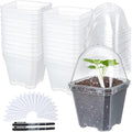42 Pack 4 Inch Clear Plant Nursery Pot Sets with Humidity Dome and Drain Holes Include 20 Plastic Gardening Pot 20 Labels, 2 Marker Pen Seed Starting Container for Seedlings Vegetables Succulents