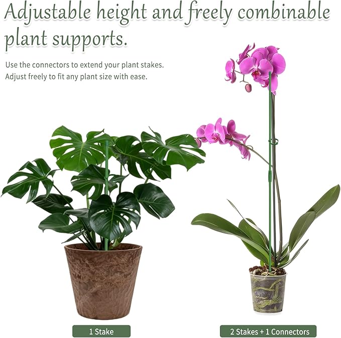20 Pcs Plant Support Stakes, Garden Stakes for Indoor Plants, Tall Adjustable Plant Sticks with 20 Clips and 10 Connectors for Monstera, Tomato, Vine Potted Plants