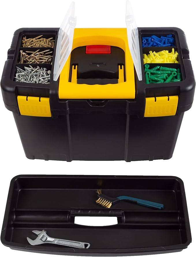 Portable Tool Box with Wheels - Stackable 2-in-1 Tool Chest with Fold-Down Comfort Handles, Tough Latches, and Removable Storage Trays by Stalwart