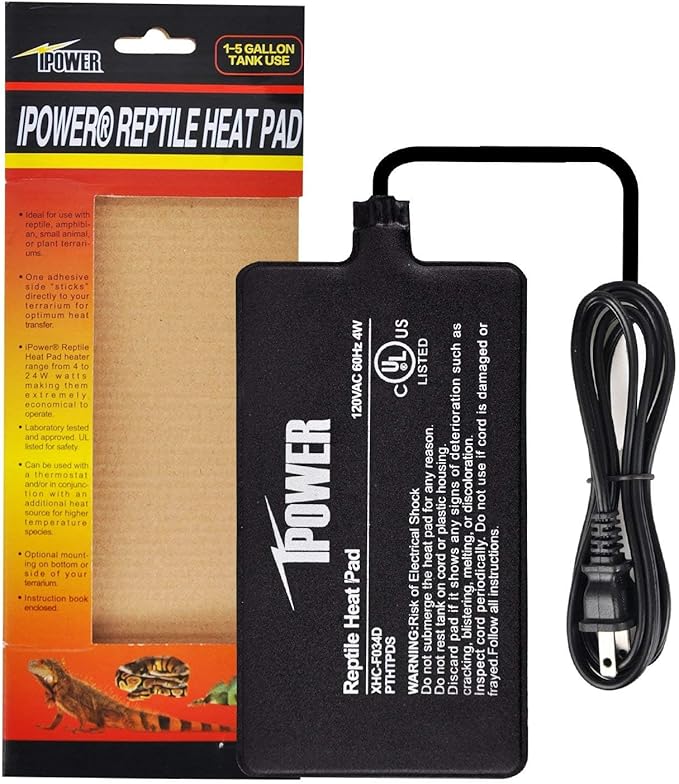 iPower 4x7 Inch Reptile Heat Pad Under Tank Heater, Energy-Efficient & Waterproof Design Terrarium Warmer Mat for Turtles, Lizards, Snakes & Small Pets