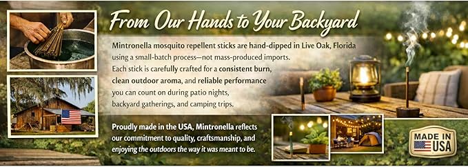 Farm Raised Candles Mintronella Citronella & Peppermint Mosquito Repellent Incense Sticks – 100 Pack – USA‑Made Natural Bug & Insect Repellent – Outdoor Camping, Patio Decor – No‑See‑Um & Gnats, Fly
