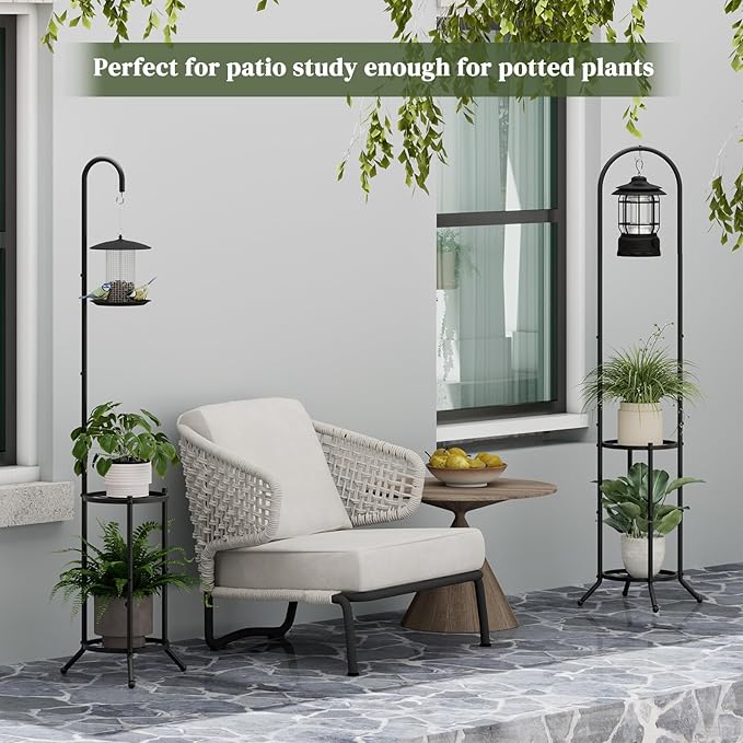 2-tier Hanging Plant Stand Indoor and Outdoor, Space-Saving Iron Plant Shelf, 3 Potted Flower Pot Stand ,Planter Holder for Bedroom Balcony Living Room Patio Garden(Hook Style)